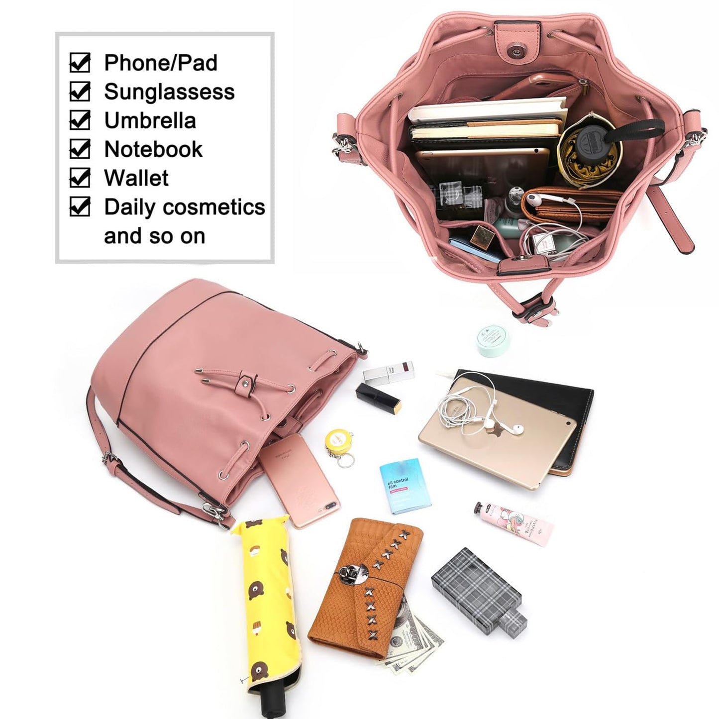 AFKOMST Chic Leather Bucket & Crossbody Bag Set