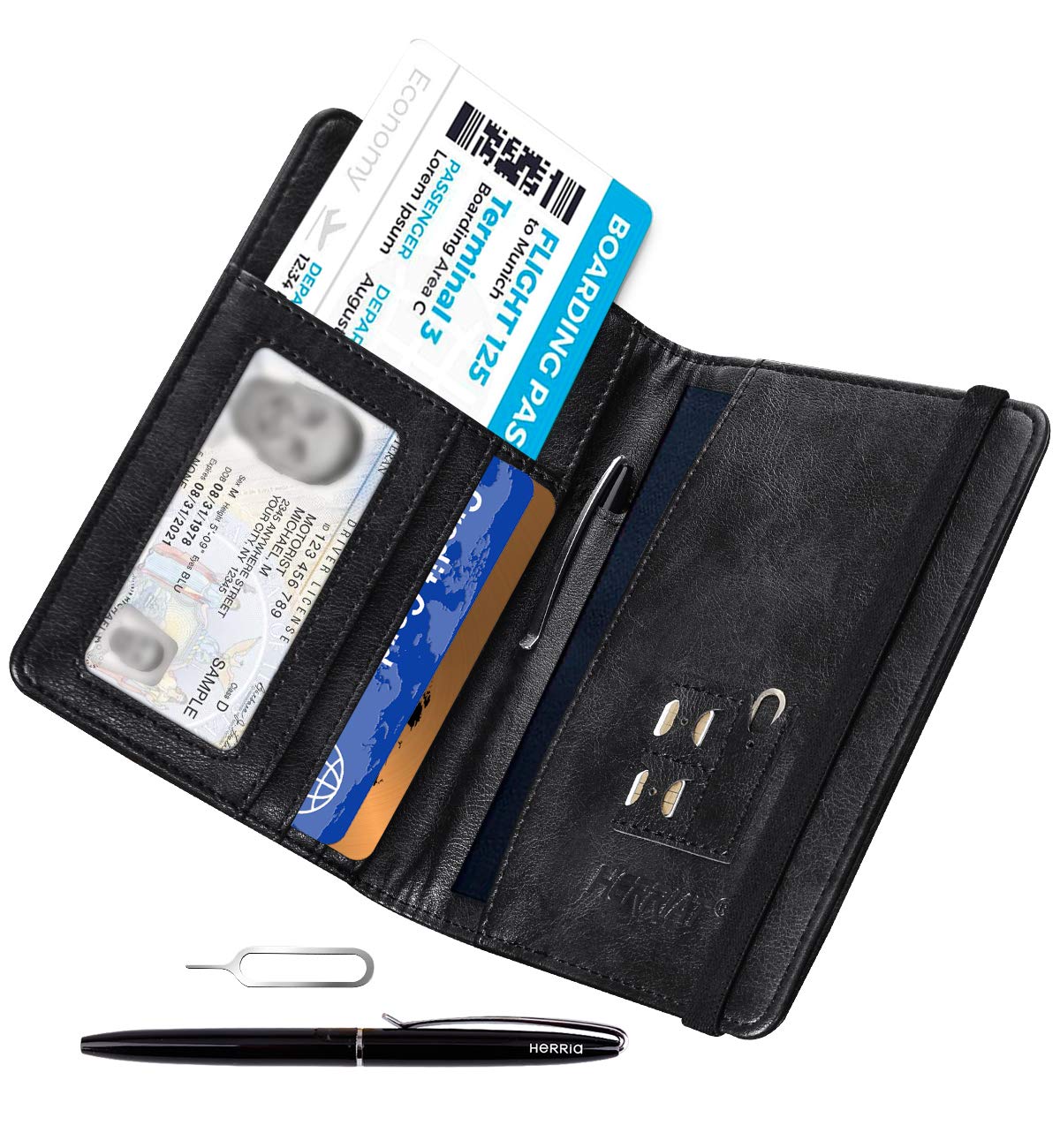 HerriaT RFID Leather Passport Wallet - Gray