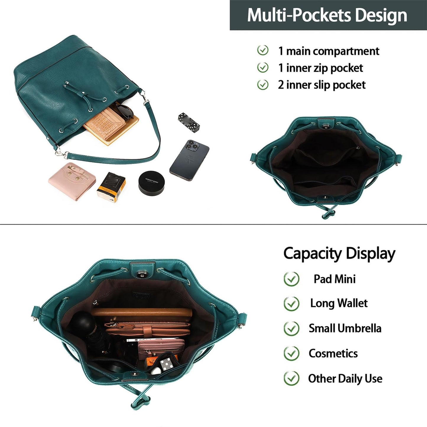 AFKOMST Chic Leather Bucket & Crossbody Bag Set