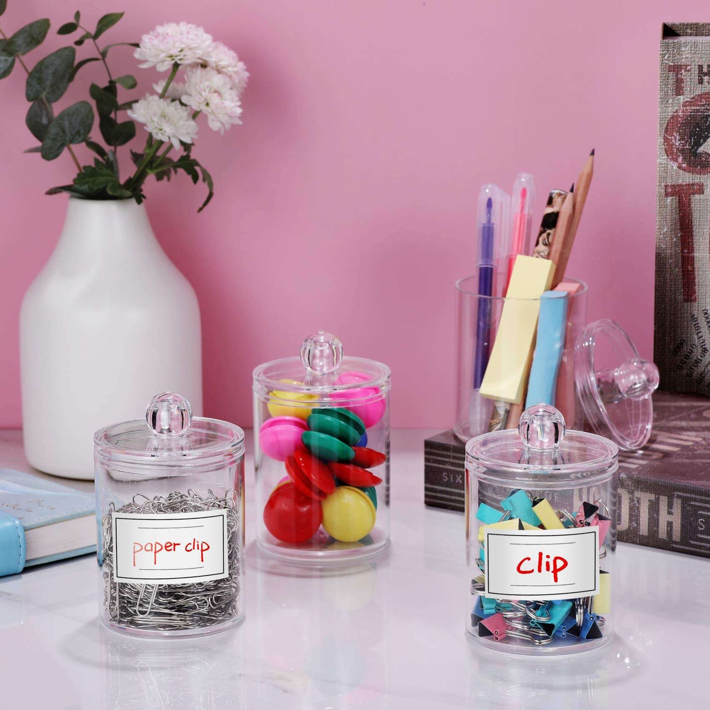 Clear Acrylic Qtip Dispenser Set - 4 Pack