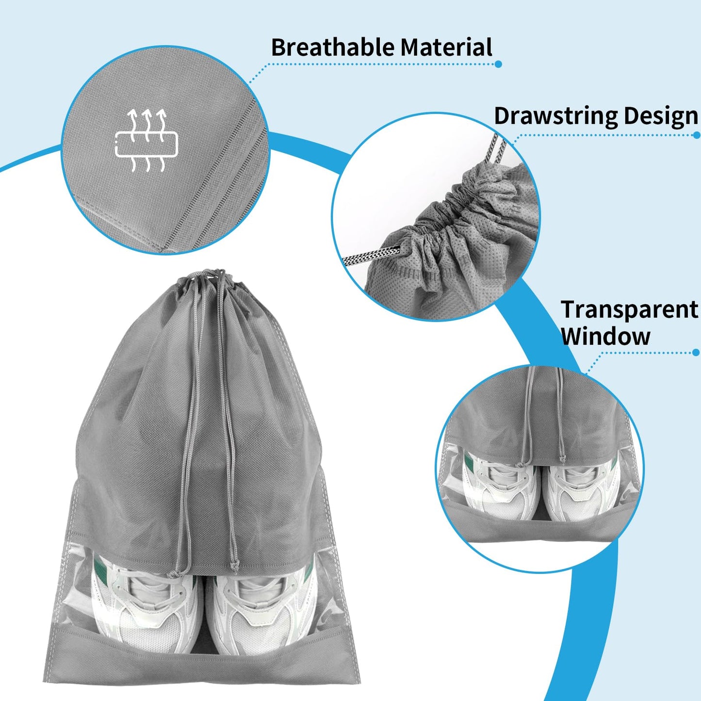 Travel Clear Shoe Bags - 5 Pack Waterproof Storage