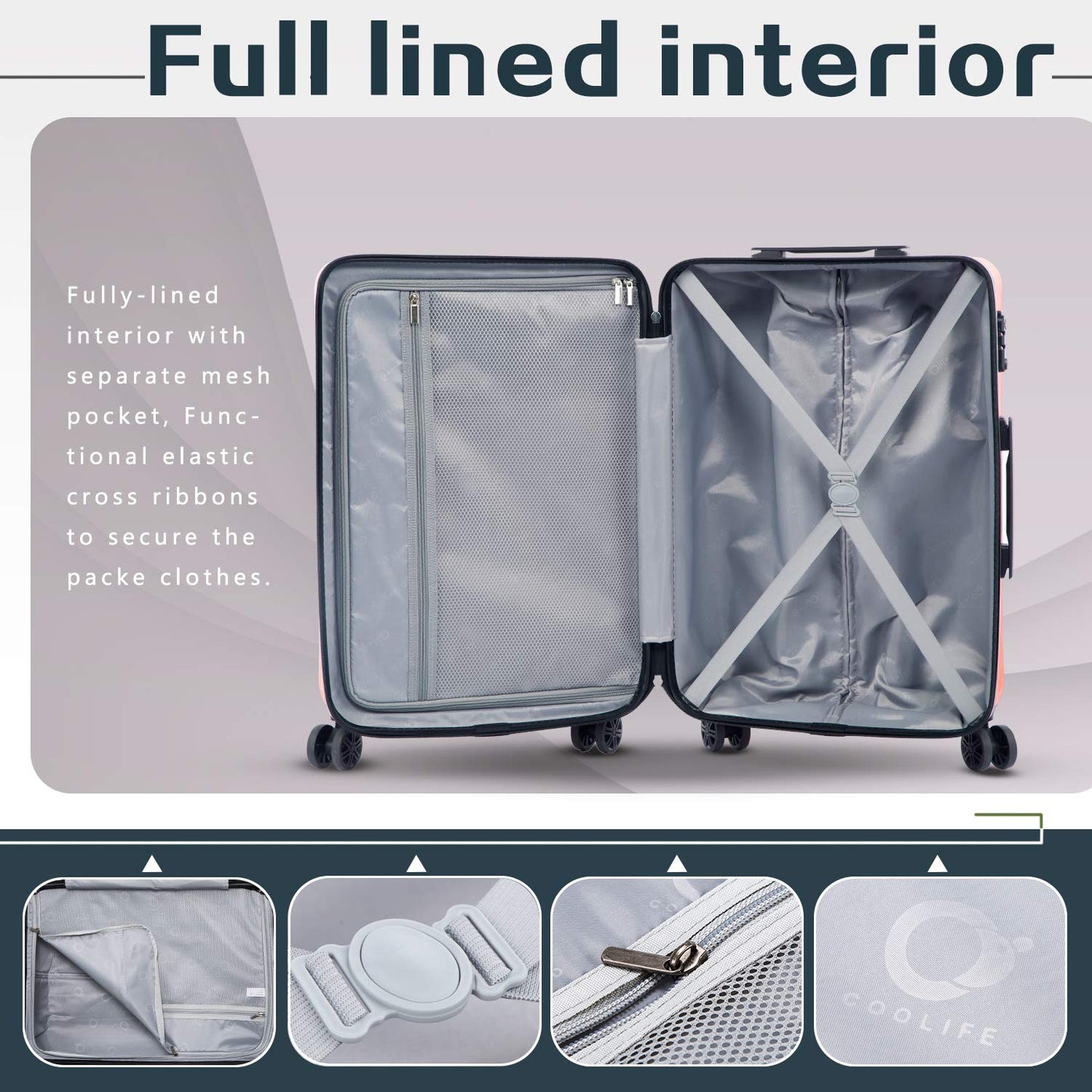 Coolife Expandable Spinner Luggage Set - 3 Piece