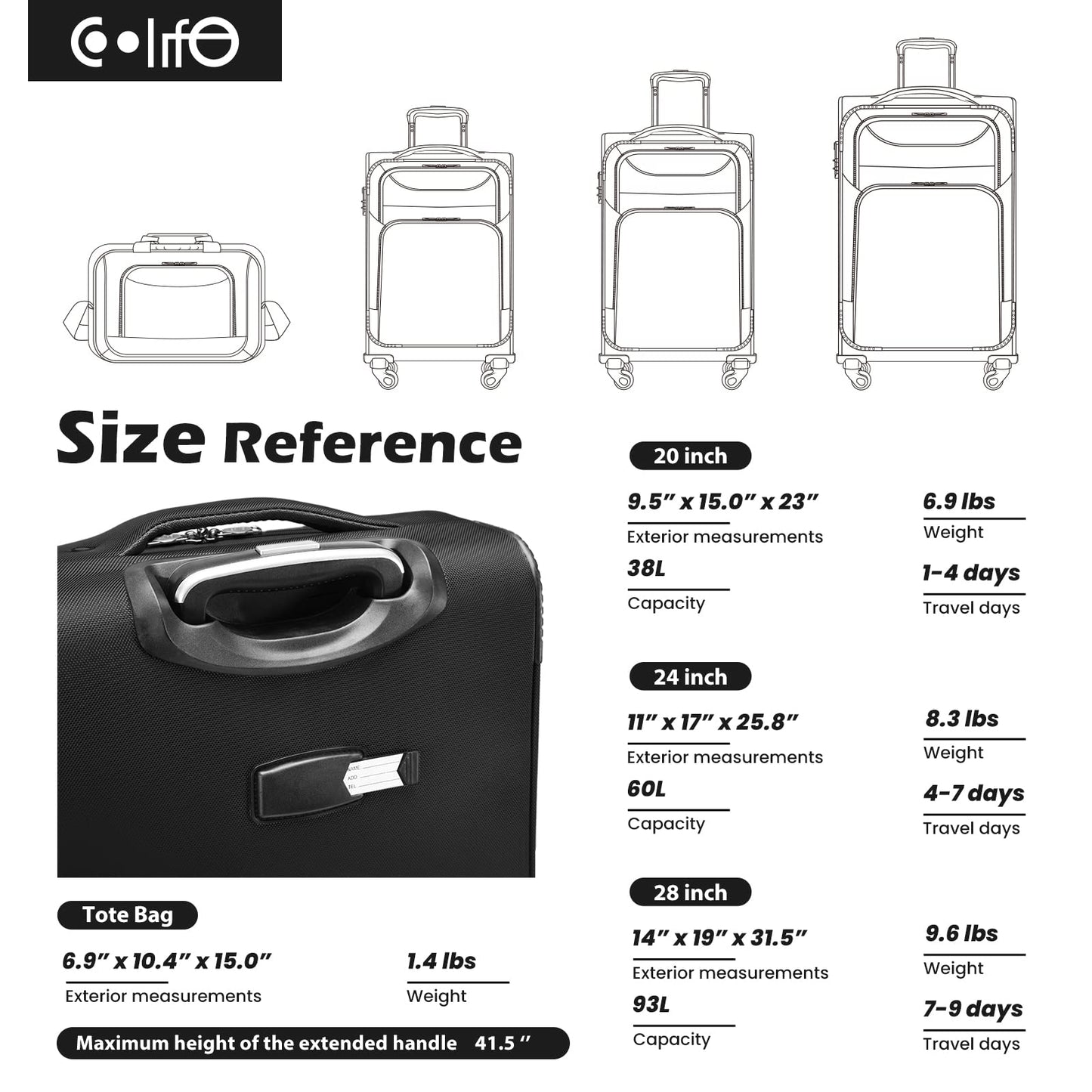Coolife 4-Piece Softshell Spinner Luggage Set