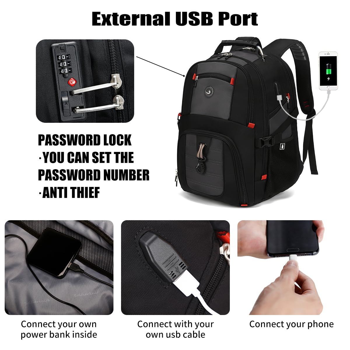 SHRRADOO 50L USB Travel Laptop Backpack - Airline Approved