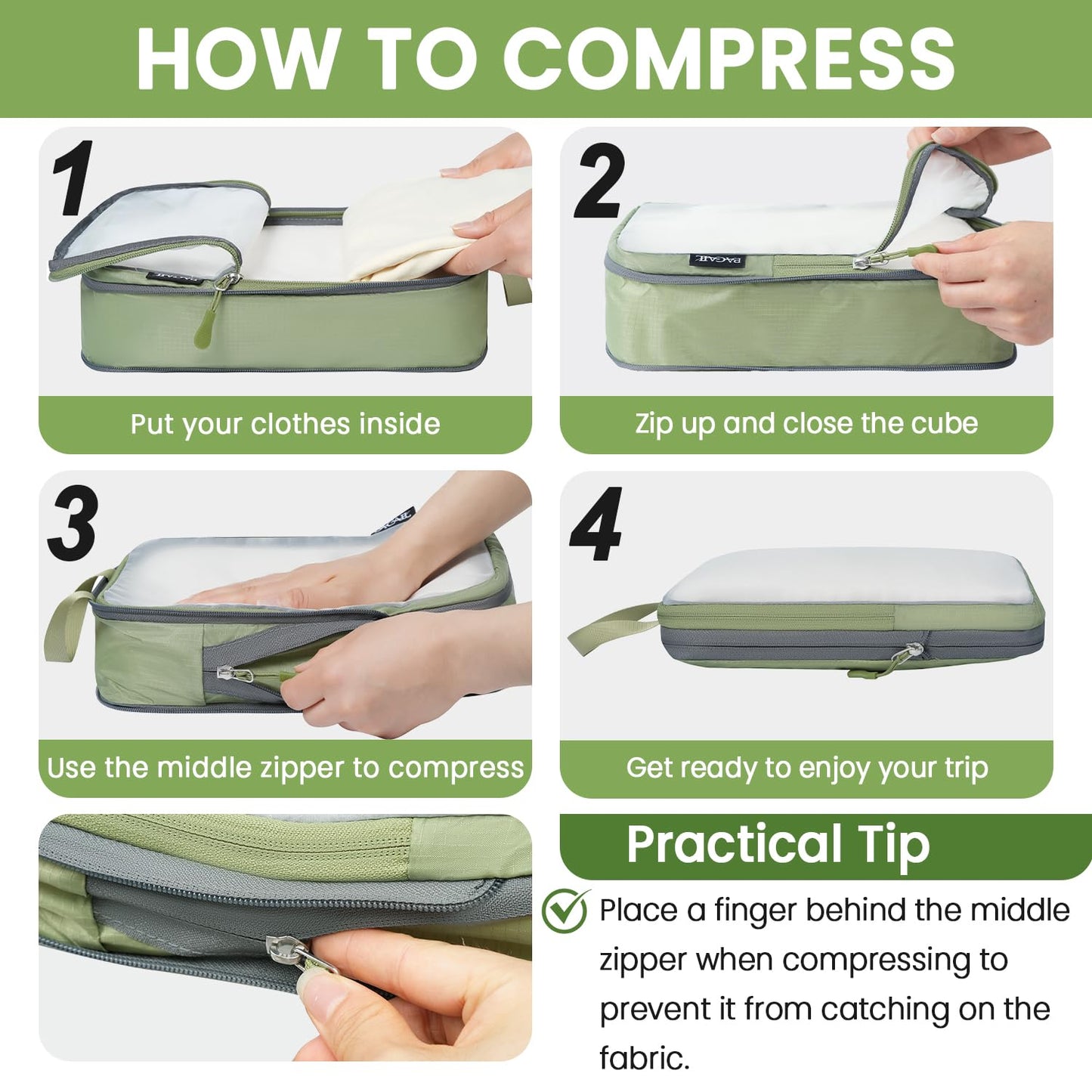 BAGAIL Travel Compression Cubes Set for Packing Ease