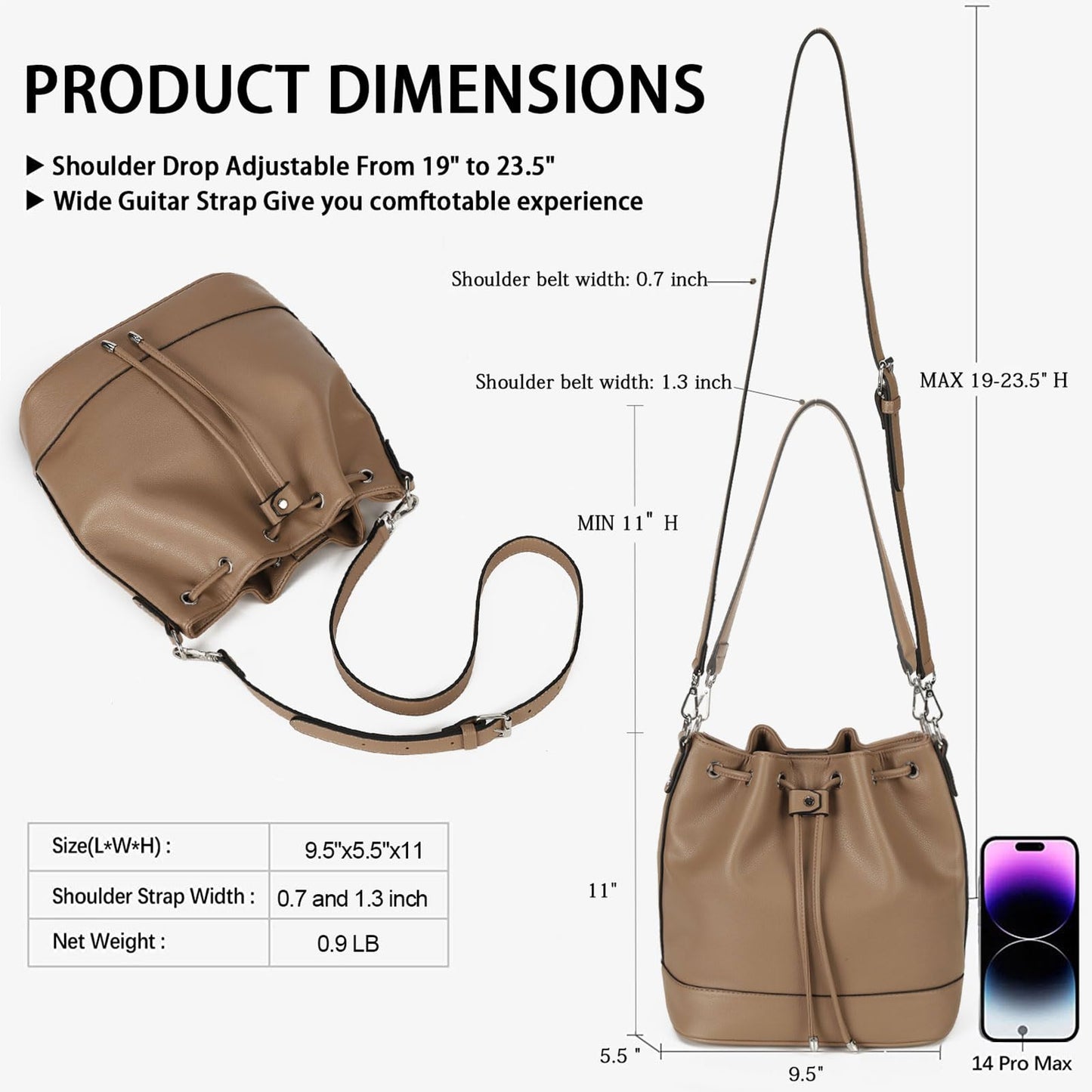 AFKOMST Chic Leather Bucket & Crossbody Bag Set
