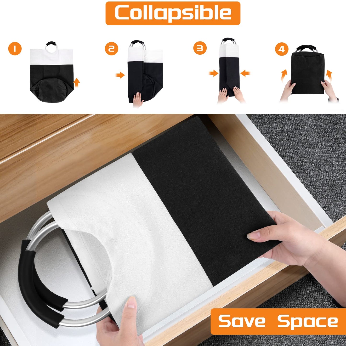BlissTotes 90L Collapsible Laundry Hamper - Black