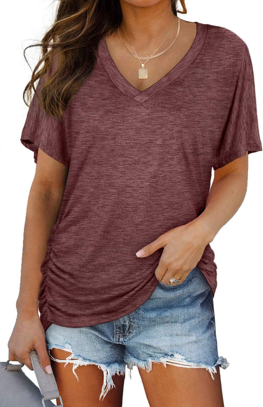 WIHOLL V-Neck Dolman Top with Side Shirring