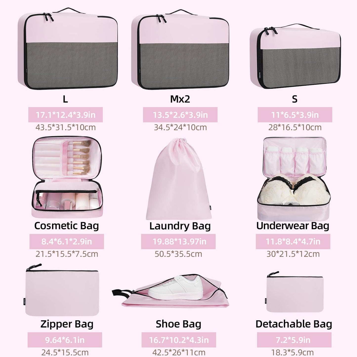 BAGAIL Travel Cubes: 8/9 Set Packing Organizers