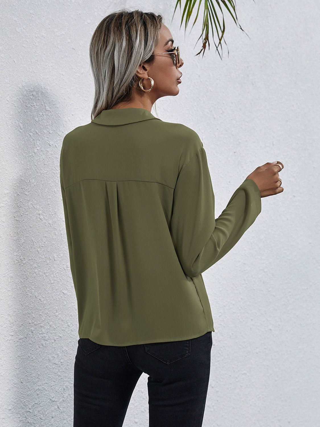 Collared Neck Button Down Shirt - Premium Women's Down Shirt Tops from Trendsi - Just $27! Shop now at Handbags Specialist Headquarter