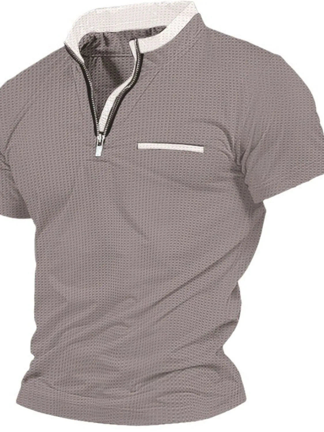 Men's Full Size Zip Collar Short Sleeve Polo Plus Size - Premium Men's Shirts from Trendsi - Just $32.46! Shop now at Handbags Specialist Headquarter