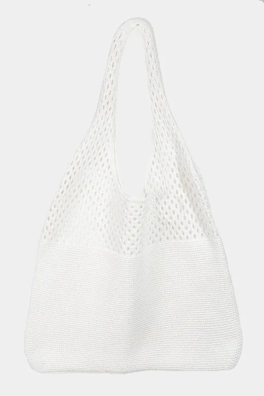 Fame Half Pointelle Knit Tote Bag - Premium Tote Bag from Trendsi - Just $27.99! Shop now at Handbags Specialist Headquarter
