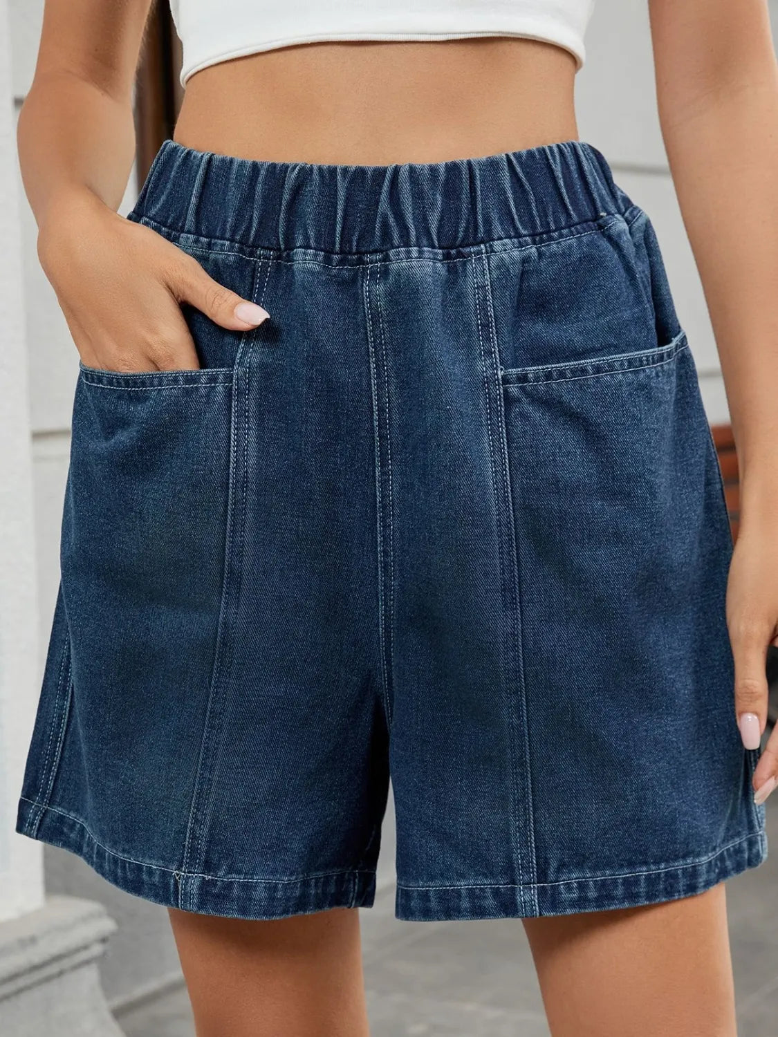 Elastic Waist Denim Shorts - Premium Women / Jeans & Denim from Trendsi - Just $20.90! Shop now at Handbags Specialist Headquarter
