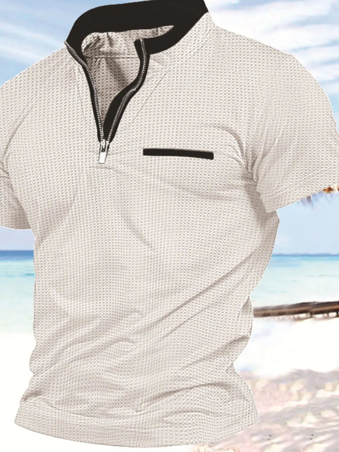 Men's Full Size Zip Collar Short Sleeve Polo Plus Size - Premium Men's Shirts from Trendsi - Just $32.46! Shop now at Handbags Specialist Headquarter