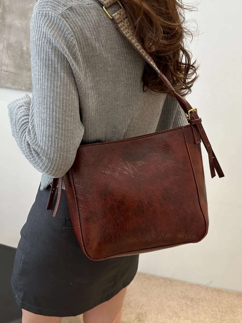 PU Leather Adjustable Strap Crossbody Bag with Pouch - Premium Crossbody Bag from Trendsi - Just $31.99! Shop now at Handbags Specialist Headquarter