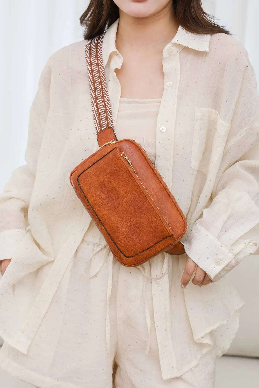 PU Leather Rectangle Crossbody Bag - Premium Crossbody Bag from Trendsi - Just $27.99! Shop now at Handbags Specialist Headquarter