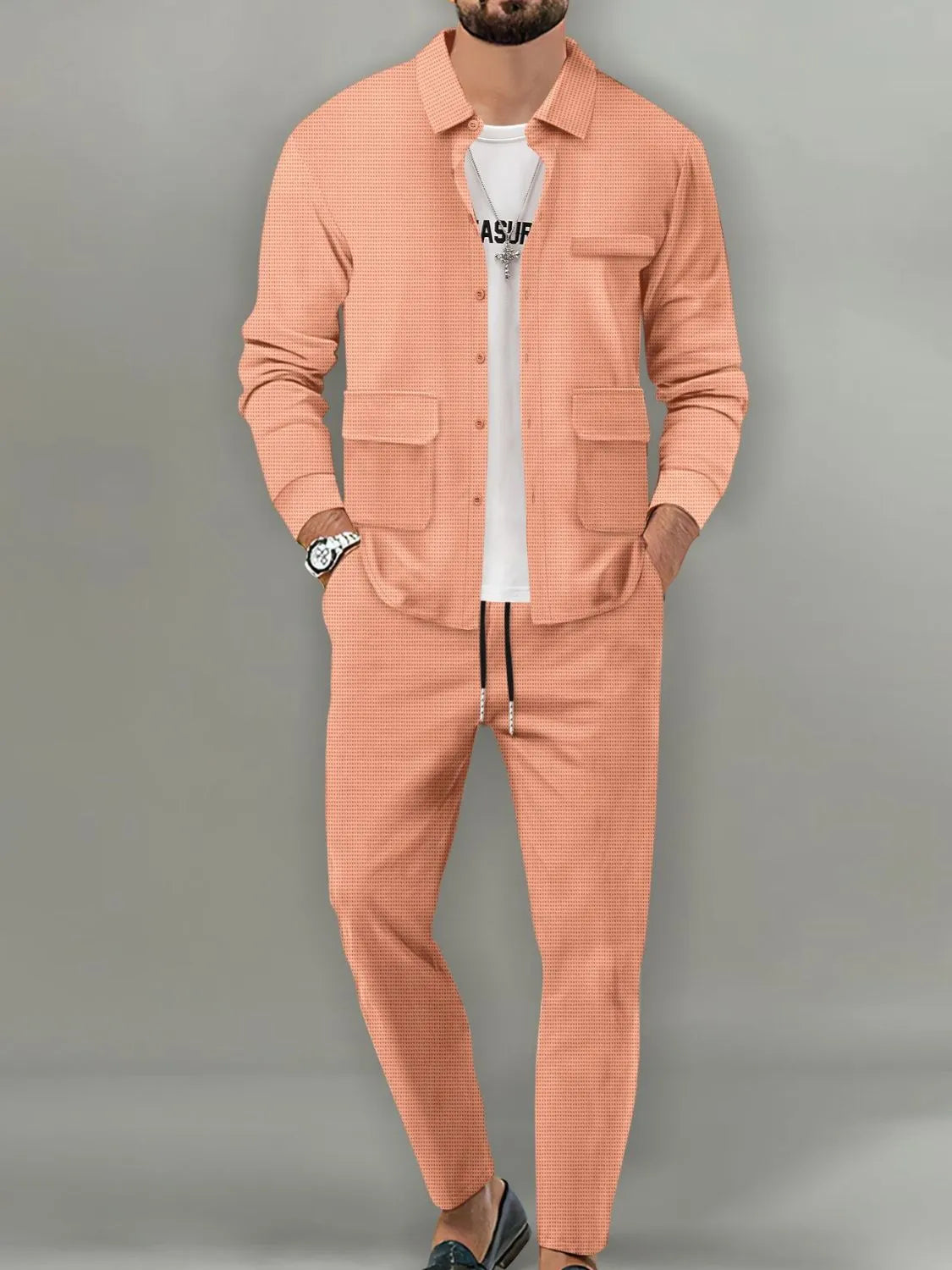 Men's Full Size Button Up Long Sleeve Top and Pants Set Plus Size - Premium Men's Pants Set from Trendsi - Just $39.38! Shop now at Handbags Specialist Headquarter