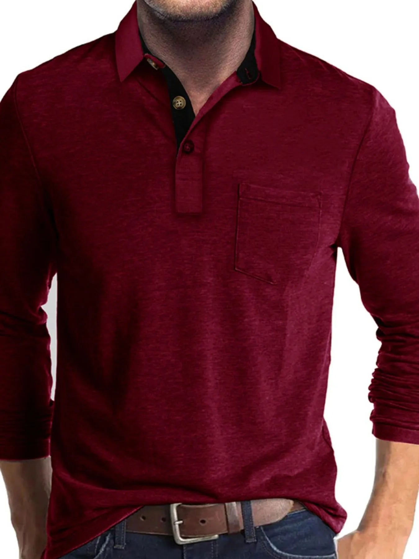 Men's Full Size Long Sleeve Pocket Polo Shirt Plus Size - Premium Men's Polo shirt from Trendsi - Just $41.99! Shop now at Handbags Specialist Headquarter