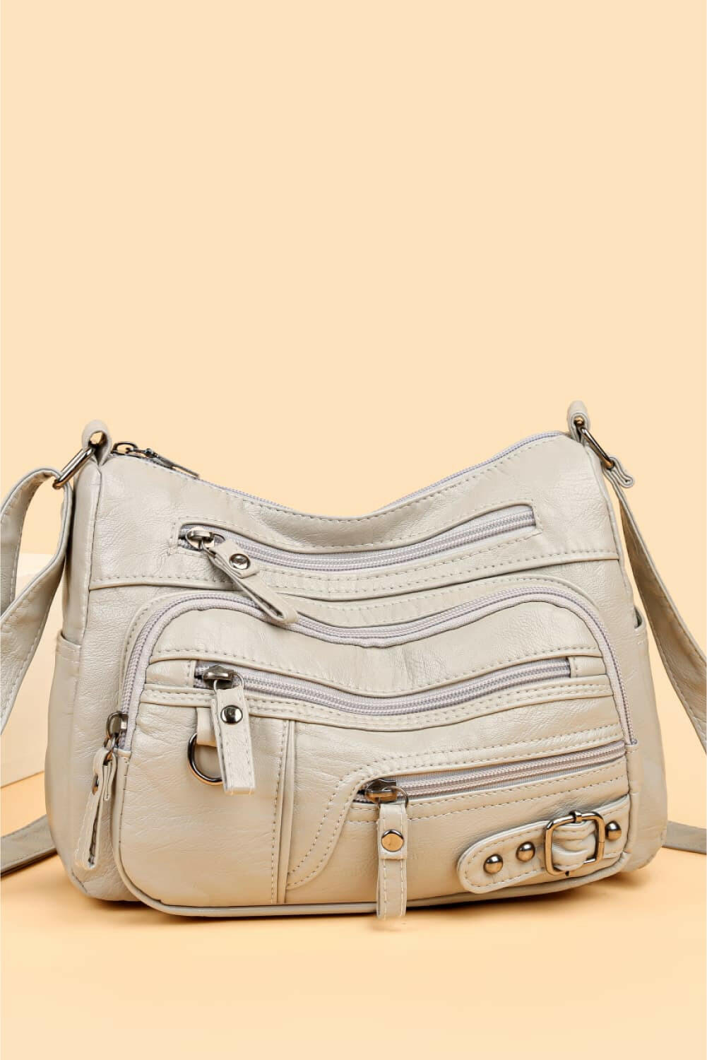 Multi-Pocket PU Leather Crossbody Bag.