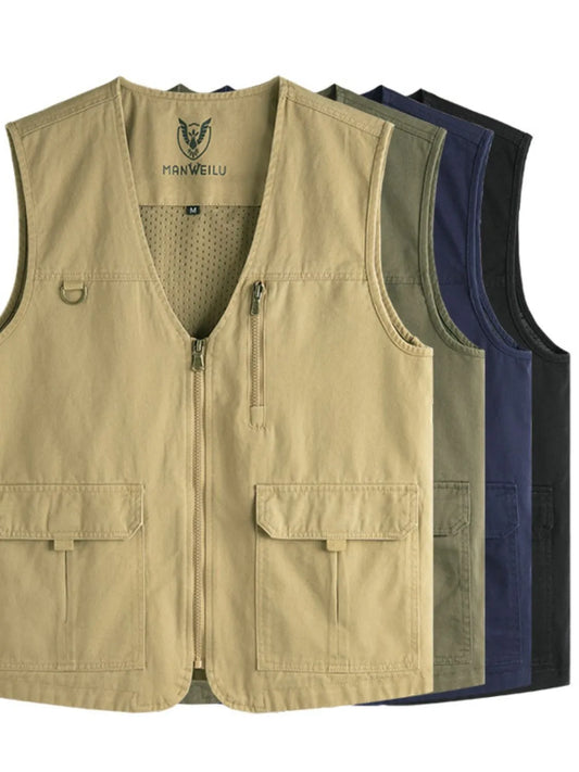 Men's Plus Size Zip Up V-Neck Vest - Premium Men's Zip Up Vest from Trendsi - Just $79.05! Shop now at Handbags Specialist Headquarter