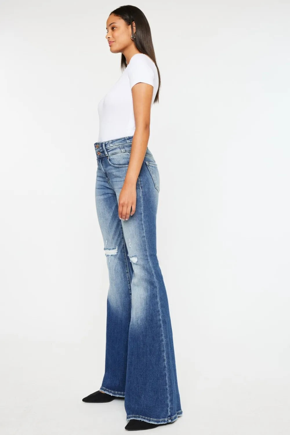 Kancan High Rise Wide Waistband Flare Jeans - Premium Sleepwear from Trendsi - Just $65.99! Shop now at Handbags Specialist Headquarter