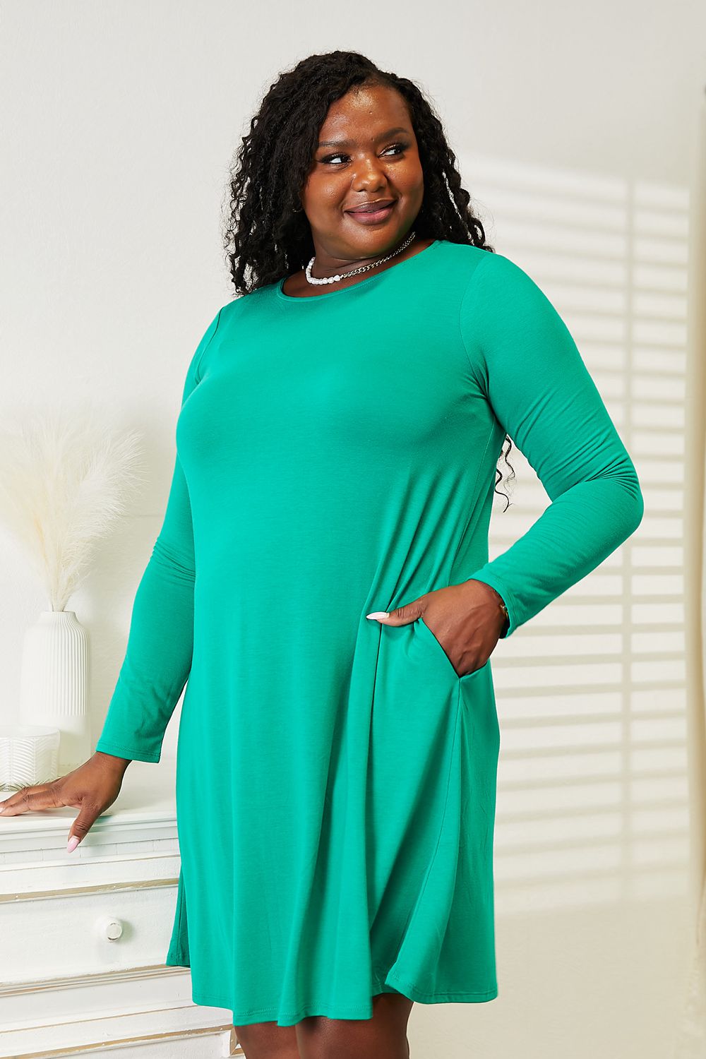 Zenana Full Size Long Sleeve Flare Dress with Pockets - Premium Dresses from Trendsi - Just $19.99! Shop now at Handbags Specialist Headquarter