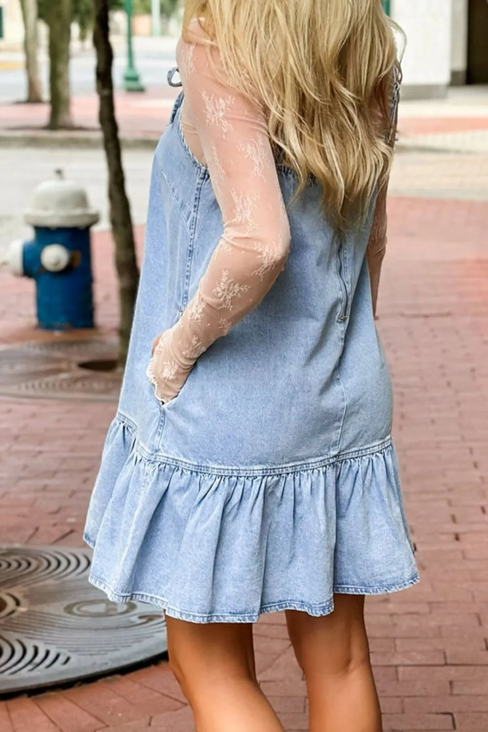 Bow Detail Spaghetti Straps Ruffle Hem Denim Dress - Premium Women / Jeans & Denim from Trendsi - Just $46.38! Shop now at Handbags Specialist Headquarter