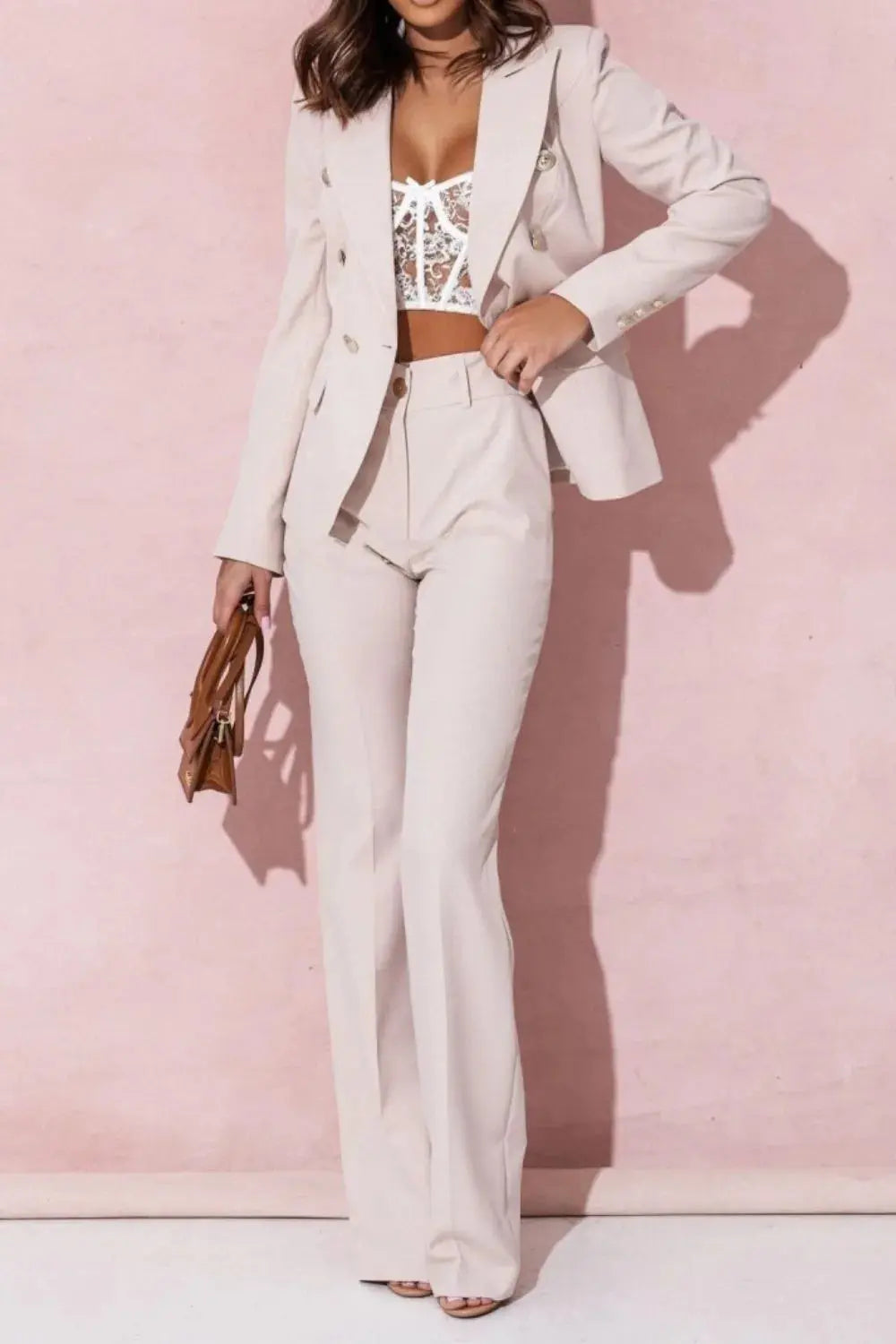 Full Size Lapel Collar Long Sleeve Blazer and Pants Set Plus Size - Premium Women Plus Size from Trendsi - Just $50.80! Shop now at Handbags Specialist Headquarter