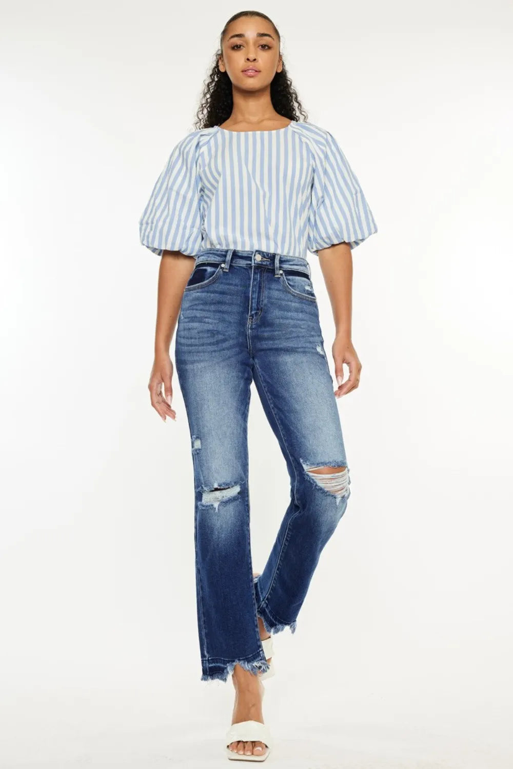 Kancan High Rise Distressed Slim Straight Jeans - Premium Sleepwear from Trendsi - Just $63.99! Shop now at Handbags Specialist Headquarter