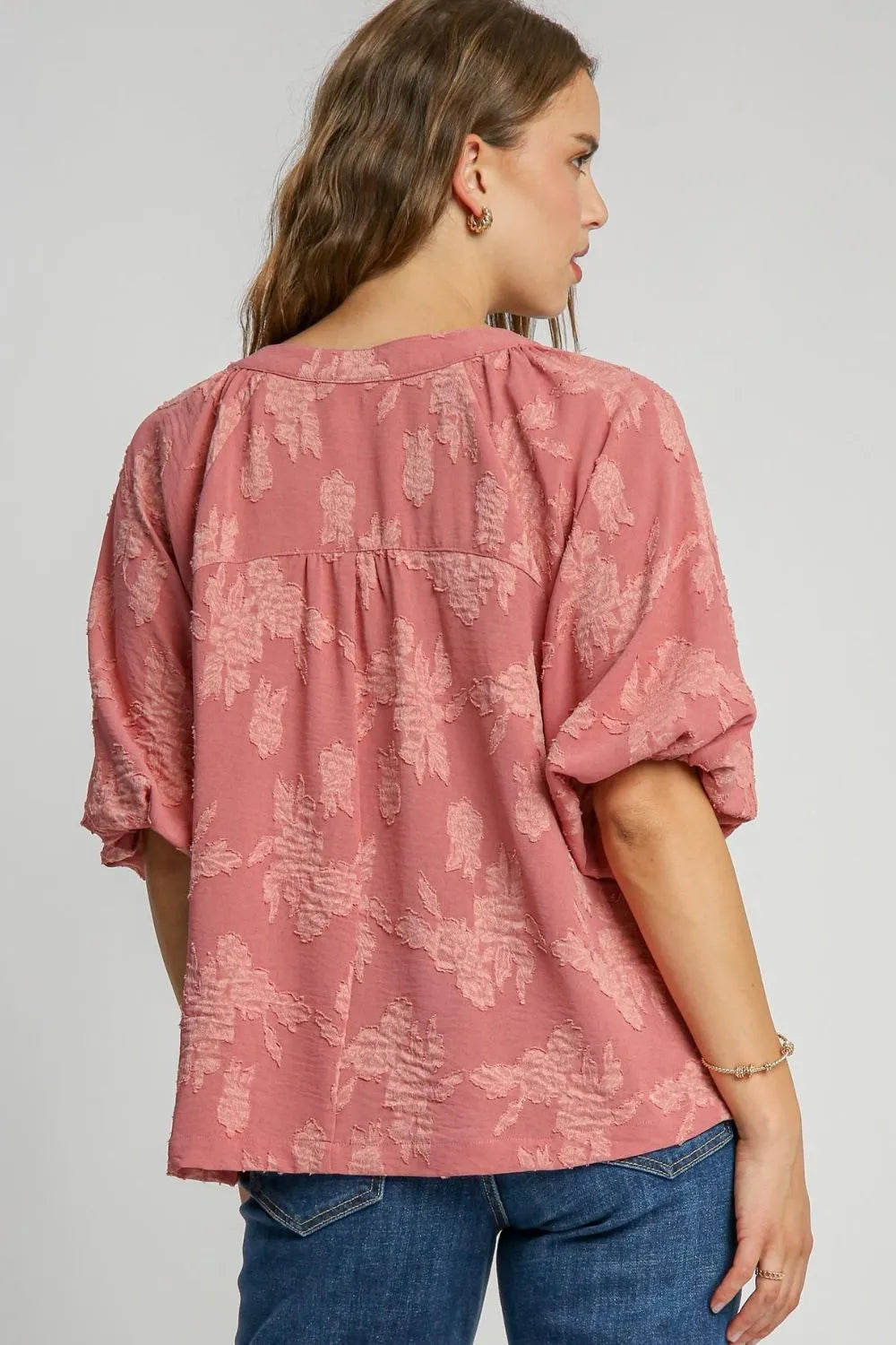 Umgee Full Size Notched Button Detail Half Sleeve Blouse Plus Size - Premium Dresses from Trendsi - Just $46.99! Shop now at Handbags Specialist Headquarter