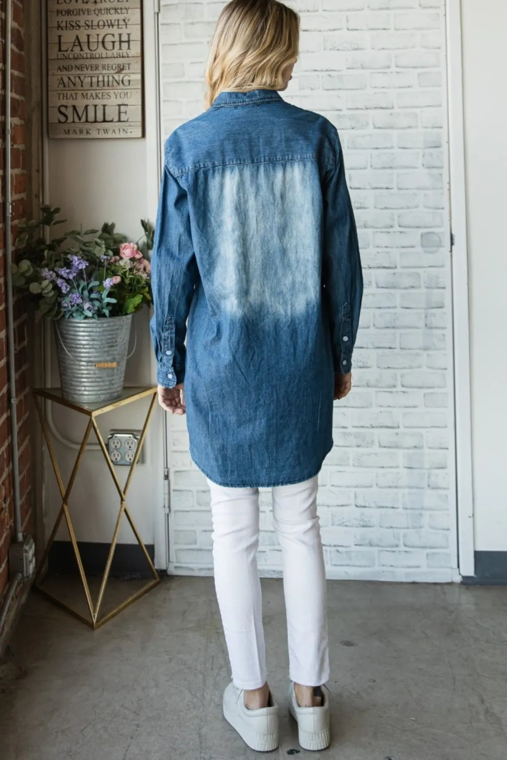 Veveret Pocketed Button Up Washed Denim Shirt - Premium Women / Jeans & Denim from Trendsi - Just $60.40! Shop now at Handbags Specialist Headquarter