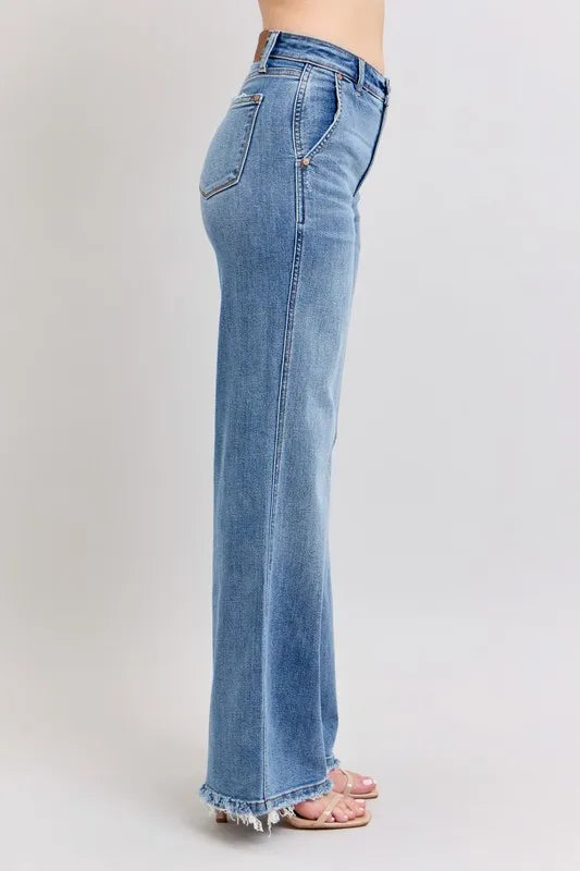 Judy Blue Full Size Raw Hem Wide Leg Jeans Plus Size - Premium Women / Jeans & Denim from Trendsi - Just $67.99! Shop now at Handbags Specialist Headquarter