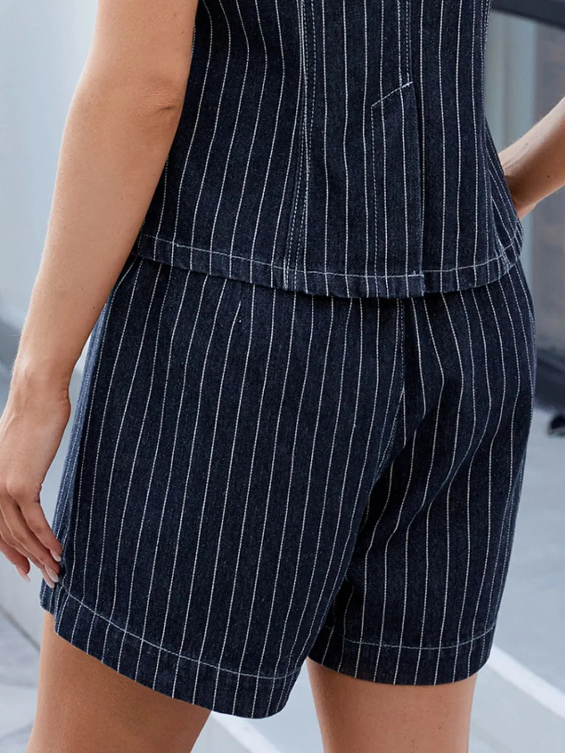 Round Neck Striped Top and Shorts Denim Set - Premium Women / Jeans & Denim from Trendsi - Just $26.36! Shop now at Handbags Specialist Headquarter