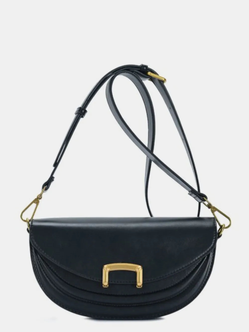 Fame Buckle Closure Crescent Faux Leather Crossbody Bag - Premium Crossbody Bag from Trendsi - Just $53.99! Shop now at Handbags Specialist Headquarter