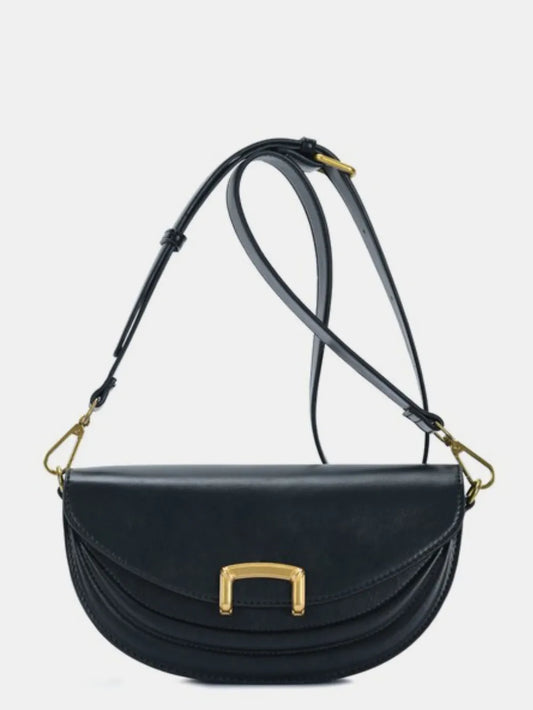 Fame Buckle Closure Crescent Faux Leather Crossbody Bag - Premium Crossbody Bag from Trendsi - Just $53.99! Shop now at Handbags Specialist Headquarter