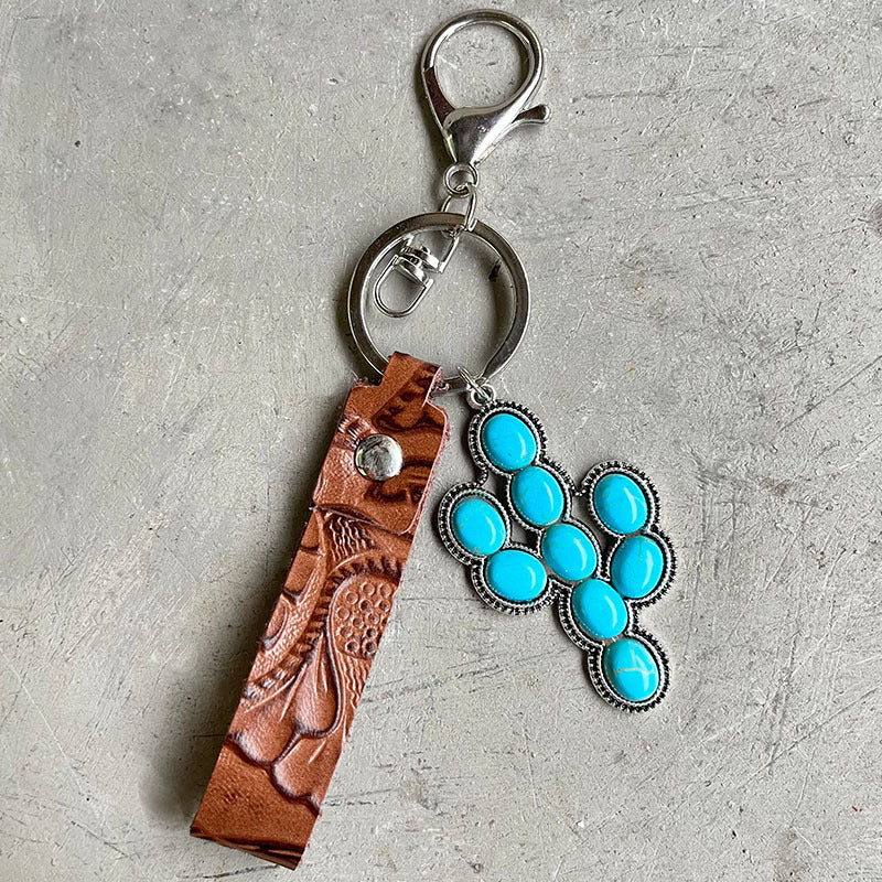 Turquoise Genuine Leather Key Chain - Premium Key chain from Trendsi - Just $10! Shop now at Handbags Specialist Headquarter