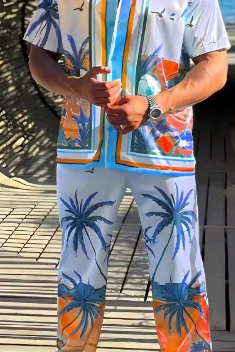 Men's Full Size Printed Short Sleeve Top and Pants Set Plus Size - Premium Men's Shirts from Trendsi - Just $39.38! Shop now at Handbags Specialist Headquarter