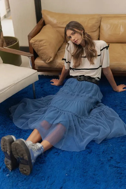 Annie Wear Tulle Tiered Midi Skirt - Premium Skirts from Trendsi - Just $50.99! Shop now at Handbags Specialist Headquarter