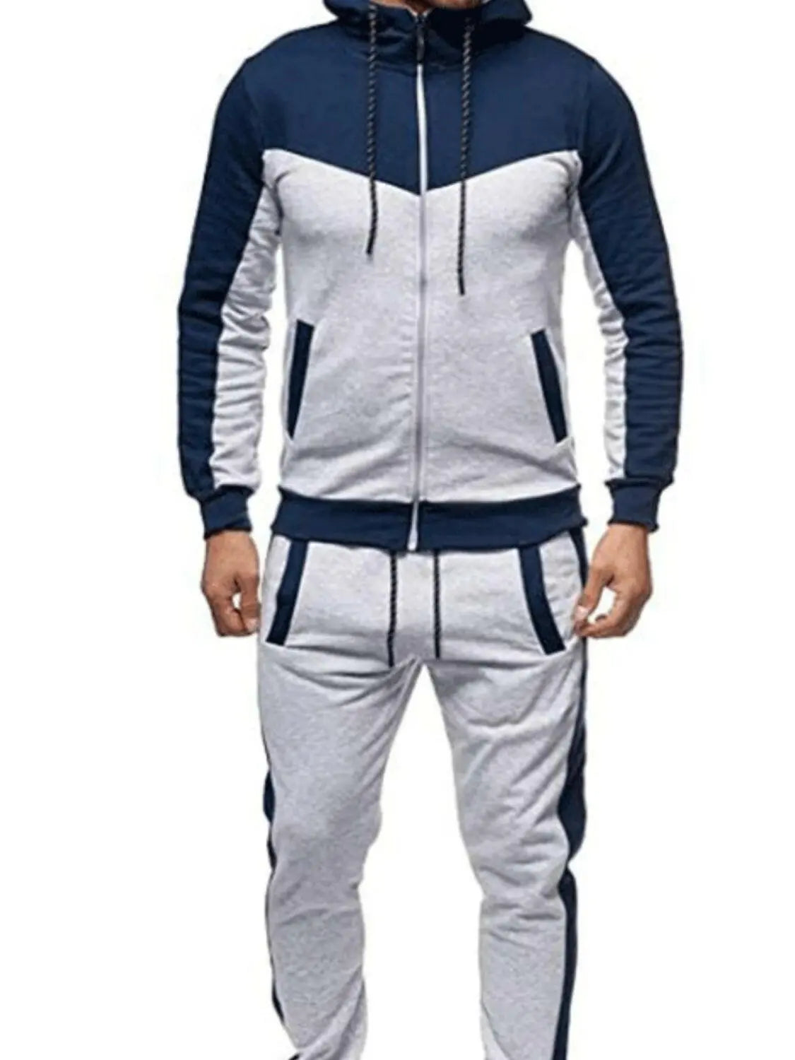 Men's Plus Size Zip Up Contrast Hoodie and Pants Set.