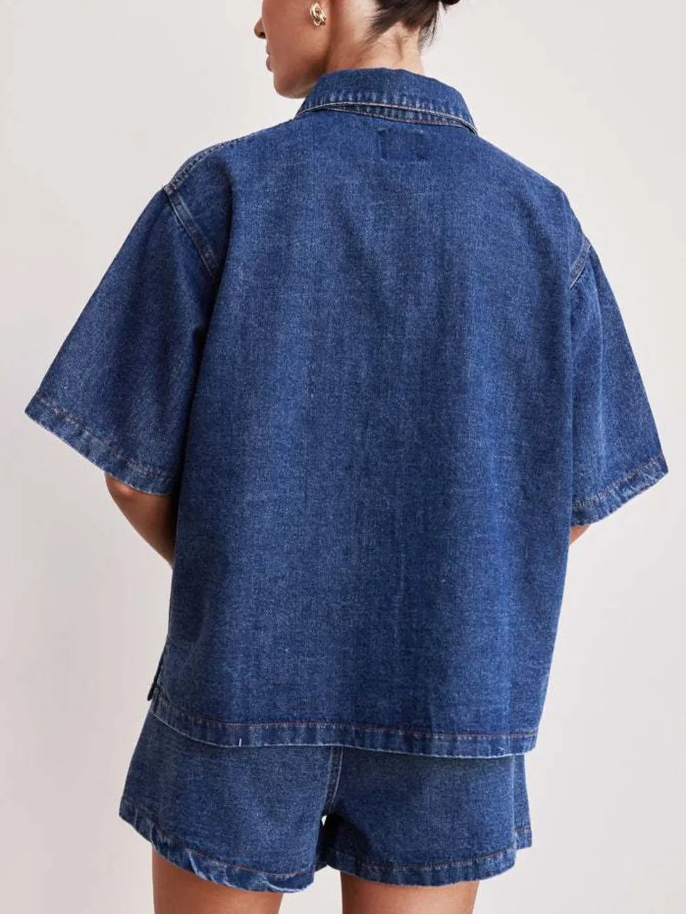 Button Up Half Sleeve Denim Shirt - Premium Women / Jeans & Denim from Trendsi - Just $34.56! Shop now at Handbags Specialist Headquarter