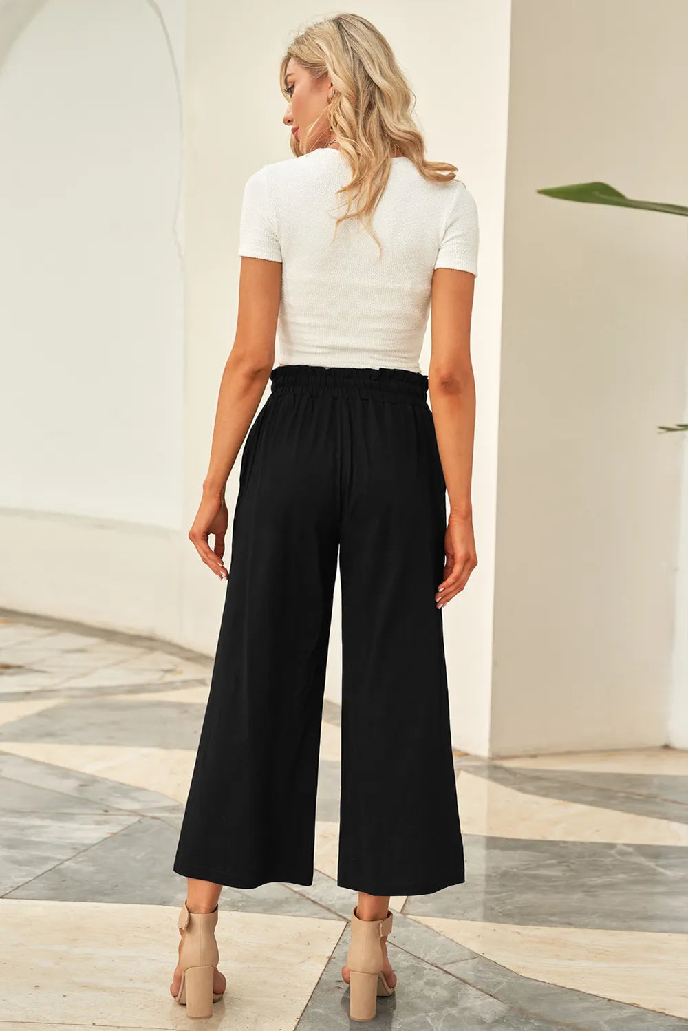Drawstring Paperbag Waist Wide Leg Pants - Premium Women Pants from Trendsi - Just $31.99! Shop now at Handbags Specialist Headquarter