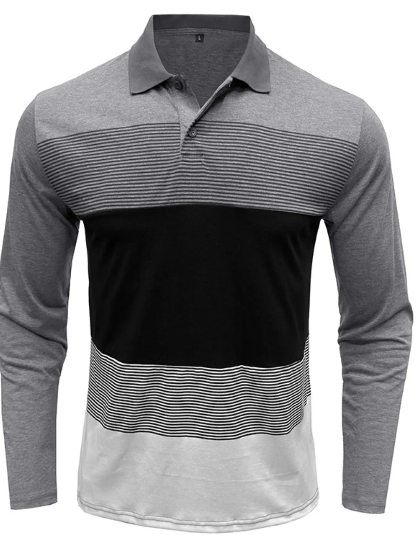 Men's Color Block Striped Long Sleeve Polo Shirt - Premium Men's Polo shirt from Trendsi - Just $39.99! Shop now at Handbags Specialist Headquarter