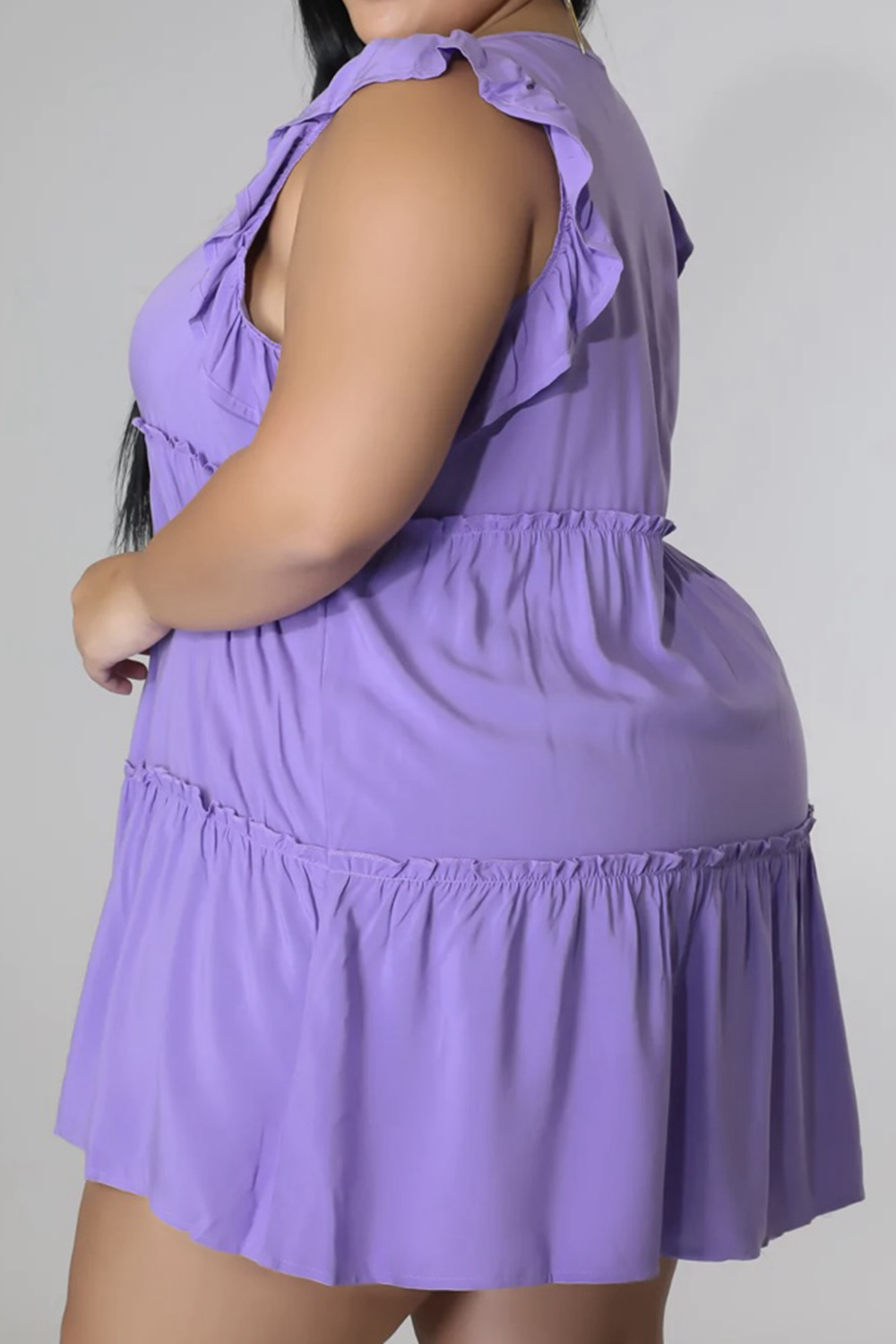 Plus Size V-Neck Frill Trim Mini Dress - Premium Dresses from Trendsi - Just $36.99! Shop now at Handbags Specialist Headquarter