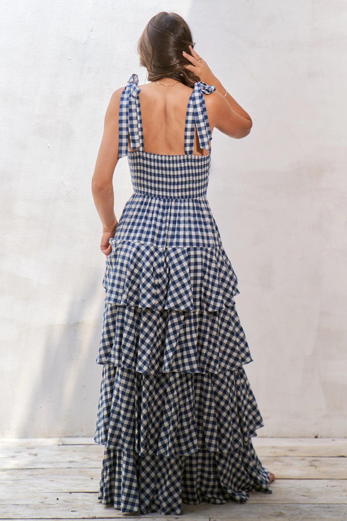 Jade By Jane Gingham Tiered Maxi Dress - Premium Maxi Dress from Trendsi - Just $84.99! Shop now at Handbags Specialist Headquarter