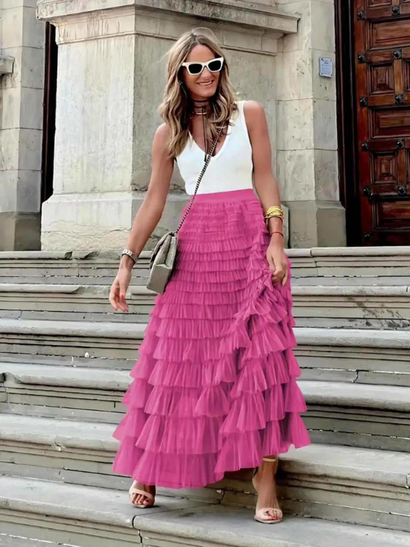 Layered Ruffle Maxi Skirt - Premium Skirts from Trendsi - Just $38.99! Shop now at Handbags Specialist Headquarter