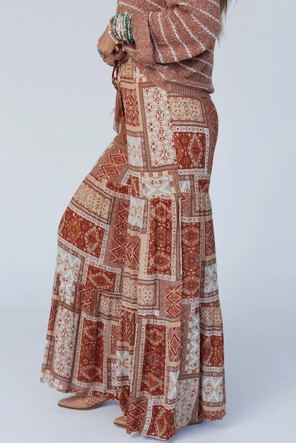 Geometric High Waist Wide Leg Pants - Premium Women Pants from Trendsi - Just $37.99! Shop now at Handbags Specialist Headquarter