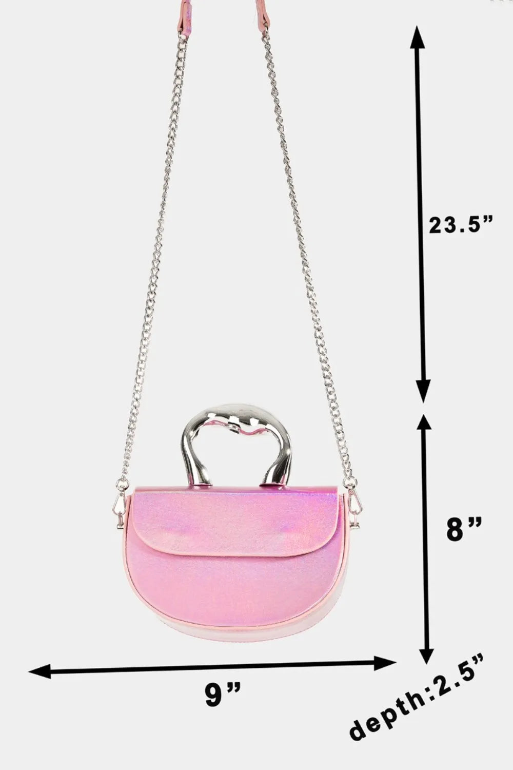 Fame Glossy Semi Circle Top Handle Bag - Premium Tote Bag from Trendsi - Just $41.99! Shop now at Handbags Specialist Headquarter