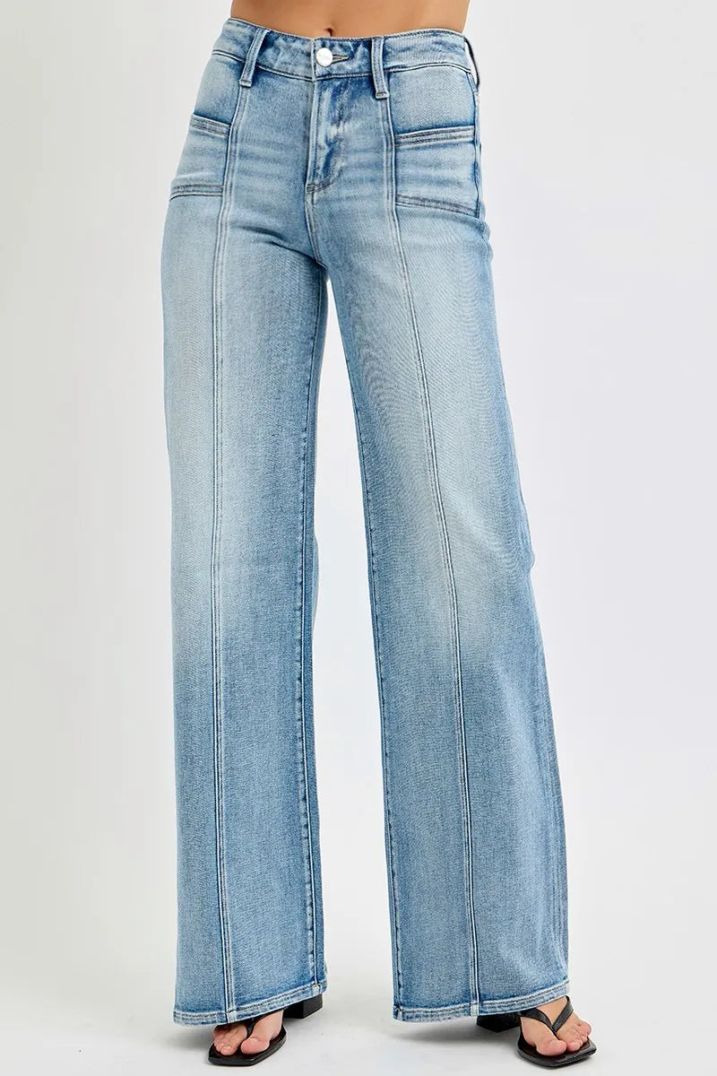 RISEN Full Size Mid Rise Wide Jeans with Front Patch Pocket Plus Size - Premium Women / Jeans & Denim from Trendsi - Just $66.99! Shop now at Handbags Specialist Headquarter