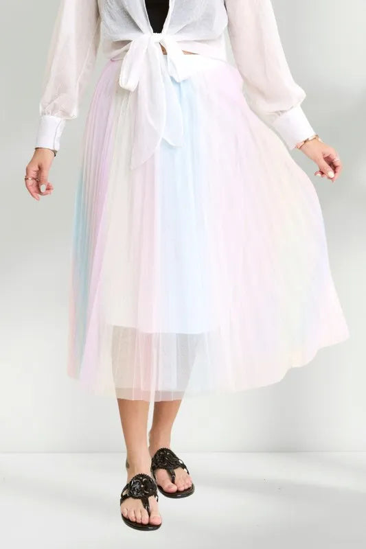 ADORA  Unicorn Pleated Mesh Flare Midi Skirt - Premium Skirts from Trendsi - Just $34.99! Shop now at Handbags Specialist Headquarter