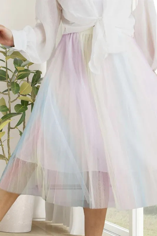 ADORA  Unicorn Pleated Mesh Flare Midi Skirt - Premium Skirts from Trendsi - Just $34.99! Shop now at Handbags Specialist Headquarter